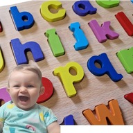 Drewniany alfabet Literki Nauka Edukacja Puzzle Układanka