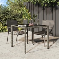 Záhradný stôl 90x90x75 cm sklo a ratan PE sivý