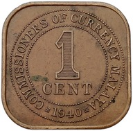 MALAYA 1 CENT 1940 ČTVEREC GEORGE VI TYP VĚTŠÍ