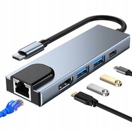ADAPTER HUB USB-C HDMI PD LAN RJ45 ROZDZIELACZ PRZEJŚCIÓWKA 6W1 TYP-C