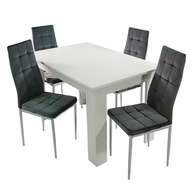 Stół Modern biały 4 krzesła Monako velvet szare