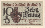 Banknot, Niemcy, Neustadt Stadt, 10 Pfennig, tour,