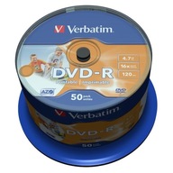 VERBATIM DVD-R 4,7 GB 16X VYTLAČITEĽNÁ TORTA*50 43533