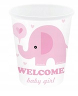 Kubeczki kubki papierowe BABY SHOWER 6 szt GIRL różowe słonik chrzest eko