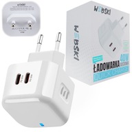 SZYBKO ŁADUJĄCA Wtyczka ŁADOWARKA PŁASKA PODWÓJNA 40W 2xUSB-C 40W PD QC 3.0