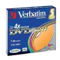 Verbatim DVD+RW, Colour, 43297, 4.7GB, 4x, slim box, 5-pack, bez możliwości