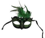 MASKA-VENETIAN MASK GREEN WITH GREEN STONE AND FEATHER