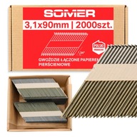 Klince spojené papierom 34° R - prstencové 90 mm, 3,1 mm, 2000 ks