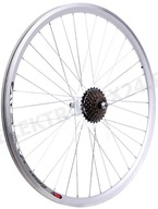 Koło 24 Tylne Srebrne ALU + Wolnobieg 7rz Shimano