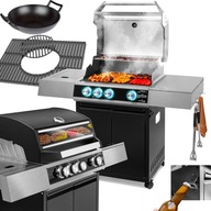 GRILL GAZOWY 3+1 STALOWY PREMIUM RUSZT ŻELIWNY NIERDZEWNY 13kW 4PALNIKI LED