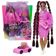 Barbie Extra Lalka Brązowe kucyki Różowy strój + piesek w autku 14 HHN06