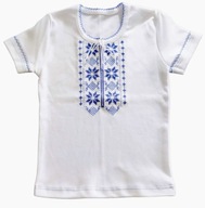 Koszulka 92 Wyszywanka krótki rękaw Haftowany T-Shirt biały ozdoba niebiesk