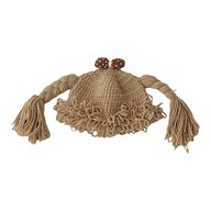 Pletená čapica s pigtailovou parochňou Zimná hrejivá štýlová pokrývka hlavy vetru odolná khaki farba