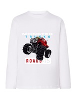 Koszulka T-shirt długi rękaw chłopięcy monster truck biała 110/116