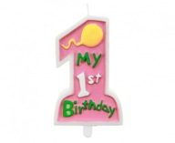 Świeczka My 1st Birthday, różowa cyfra 1
