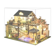 Zestaw DIY do domku dla lalek, model 3D drewnianej willi, domek ogrodowy z meblami LED