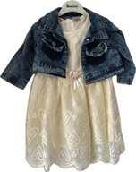 Dievčenské šaty na široké ramienka a s džínsovou bundou 110