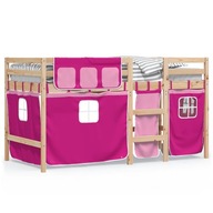 Dziecięce łóżko na antresoli, różowe zasłonki, 90x190 cm