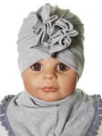 POLSKI KOMPLET CZAPKA TURBAN + CHUSTKA Z POMPONIKAMI 0-9 M-C 5 KOLORÓW