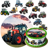 ZESTAW OPŁATEK NA TORT TRAKTOR + 12 TRAKTORÓW + GRATIS TEKST