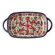 Keramický šalátový tanier na cestoviny Ručne maľovaný obdĺžnik s hladkou glazúrou v retro štýle
