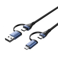 VENTION UNIWERSALNY KABEL PRZEWÓD USB 4W1 USB-A 2.0 MICROUSB USB-C 100W 2M