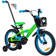 Rower Karbon Alvin 16 Zielony Dla Chłopca Dziecięcy z Prowadnikiem