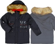 Parka kurtka zimowa czarna futro gruba 8 122/128