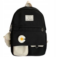 Dámsky školský batoh s kvetmi čierny