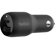 Ładowarka samochodowa uniwersalna Belkin Dual Car USB-A USB-C 37W Czarna