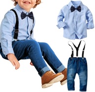 Oblek DŽINSY košeľa traky motýlik džínsový casual pre chlapca každodenné