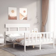 Rama łóżka z wezgłowiem, biała, 140x190 cm, lite d