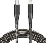 DŁUGI KABEL USB-C LIGHTNING MOCNY 120W 6A 3M SUPER SZYBKIE ŁADOWANIE PD QC