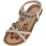Nové módne elegantné boho ploché dámske sandaly s horskými kryštálikmi