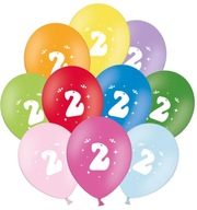 Balony lateksowe z cyfrą cyfra 2 mix kolorów 10 sztuk Drugie Urodziny