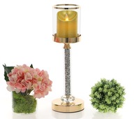 Świecznik złoty metalowy z szklanym kloszem GLAMOUR nowoczesny lampion