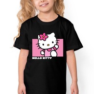 Detské čierne bavlnené tričko HELLO KITTY Vzory - 134