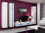 Stena do obývacej izby s LED bielym osvetlením ASHTON N7 - biela / lesklá b