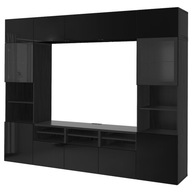 IKEA BESTA Kombinácia na TV čiernahnedá/Selsviken lesk/čierna 300x42x231cm