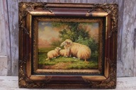 Pasenie oviec - Ovečky - Typická scéna - Olejomaľba - Zlatý rám 47x42
