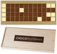 Telegram z 48 kostek czekolady w skrzynce drewnianej na każdą słodką okazję