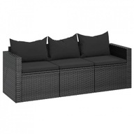 3-osobowa sofa ogrodowa z poduszkami, czarna, polirattan