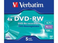 DVD-RW Verbatim 4.7GB X4 MATT Silver (5 Jewel Case)