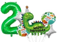 BALON FOLIOWY CYFRA 2 DWA DINOZAUR HAPPY BIRTHDAY DRUGIE URODZINY BALONY