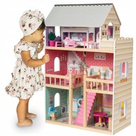 Domček pre bábiky Drevený Veľký LED Osvetlenie Nábytok 3 Úrovne Zábavy