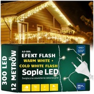 LAMPKI 300 LED ŚWIATEŁKA ZEWNĘTRZNE SOPLE GRUBE IP44 FLESZEM FLASH KURTYNA