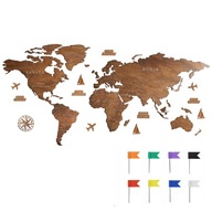 Mapa świata drewniana na ścianę 3D z DODATKAMI Państwa i stolice 180cm 6mm