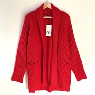 ZARA Sweter Kardigan Czerwony OVERSIZE S