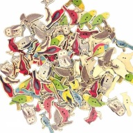 Dekoratív fa gomb, madár mintás, színes mix, 50 db