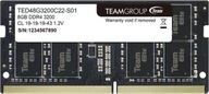 Pamięć 8Gb 3200 DDR4 sodimm TeamGroup Elite BOX